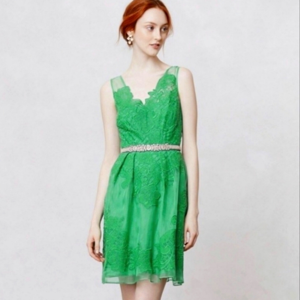 Yoana Baraschi Bright Green Lace Dress 12 Nwt
